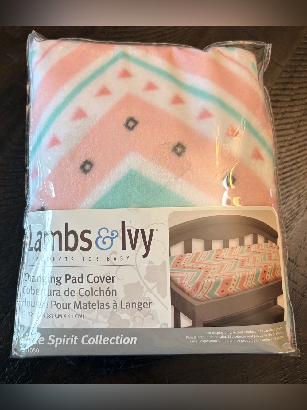 Lambs & Ivy Changing Pad Cover Pink and Mint Green Chevron NEW